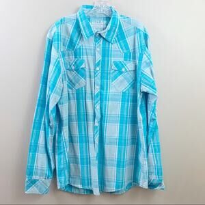 Reclaim Athletic Fit Aqua Plaid Button Down Long Sleeve Shirt
